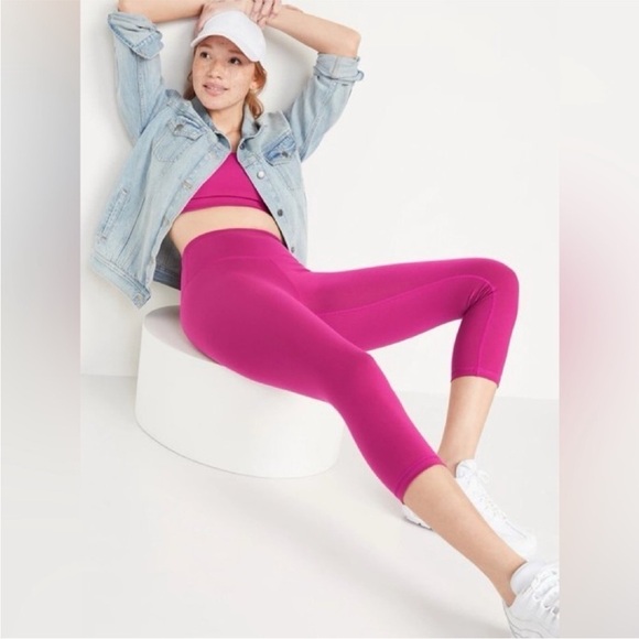 NWT! Pink High-Waisted PowerPress Crop Leggings for Women 🏋️ - Picture 3 of 6